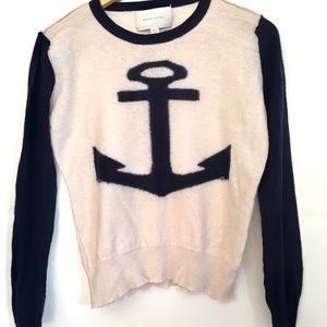 Brochu Walker Navy Anchor Ivory Cashmere Sweater